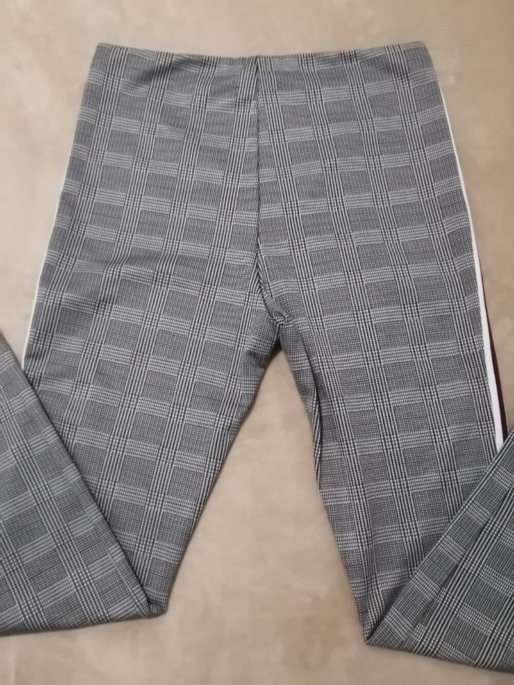 Guess Glen Plaid Trousers with Burgundy/White Stripe - Picture 3 of 8